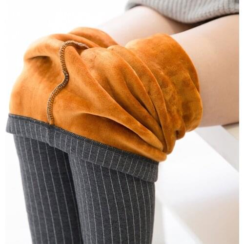 Autumn and Winter Style leggings women trousers plus size 5XL Elastic vertical stripes thick plus velvet warm womens pants