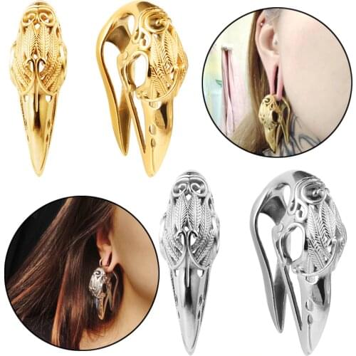 PAIR Carved Bird Head Ear Weights Hangers Plugs Tunnel Expander Body Jewelry Piercing Ear Gauges Expander 16mm