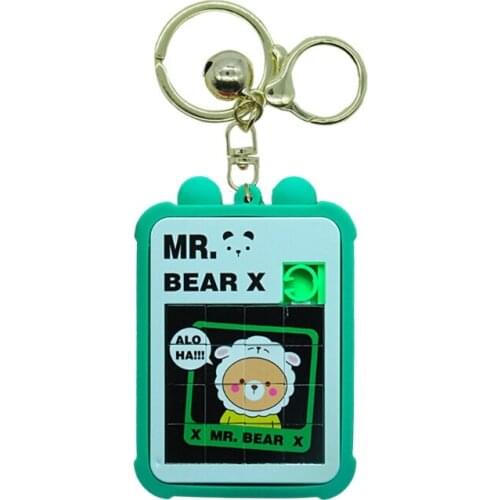 Portable Mini 3D Puzzle Sliding Block Keychain Metal Ring Bell Pendant Cartoon Sheep Jigsaw Game Keyring Kids Toys Gifts
