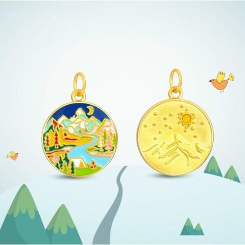 Gold placer plated and inherited the ancient method of burning blue round pendant, round braided red rope necklace