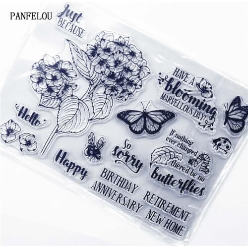 PANFELOU Flower butterfly Transparent Silicone Rubber Clear Stamps cartoon for Scrapbooking/DIY Easter wedding album
