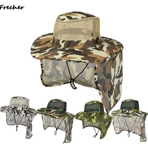 Outdoor Fishing Hat Wide Brim Man Breathable Mesh Fishing Cap Beach Hats Camouflage Sun UV Protection Shade Hat