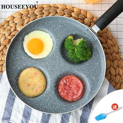 24cm Non Stick Frying Pan 4 Holes Fried Egg Pan Pancake Maker Fried Pot Multi Purpose Frying Pans General Use for Gas Cooker