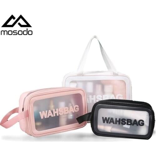 Mosodo 3pcs/set Washing Bag PU Leather Cosmetic Bag Large Capacity PVC Frosted Translucent Bath Bag Portable Storage Bag