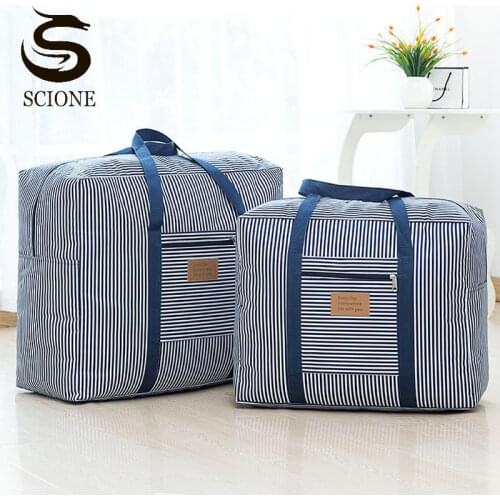 Unisex Travel Storage Bag Foldable Luggage Bags Large Capacity Portable Handbag Weekend Bags Moving Organizer Bag Stripe XA283M