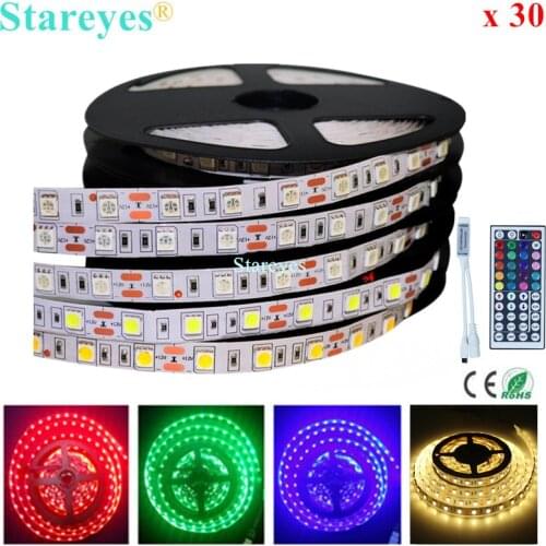 30 Pcs SMD 5050 RGB LED Strip 5m 300 LED DC12V IP20 Non Waterproof flashlight Strip tape string Ribbon LED Light lighting