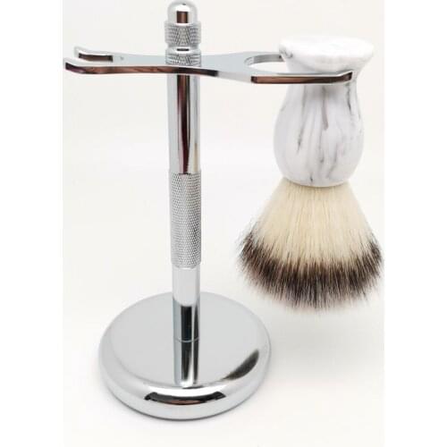 TEYO Landscape Synthetic Shaving Brush and Shaving Stand Set Perfect for Shave Double Edge Razor Straight Classic Safety Razor
