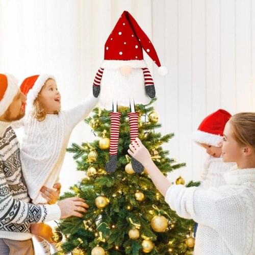 Gnome Christmas Tree Topper Norway Tree Top Ornament Red Hat Faceless Doll Tree Top Star Hanging Legs Home Christmas Decoration