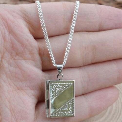 WH New Vintage Punk Open Book Pendant Necklace For Women Men F1T2