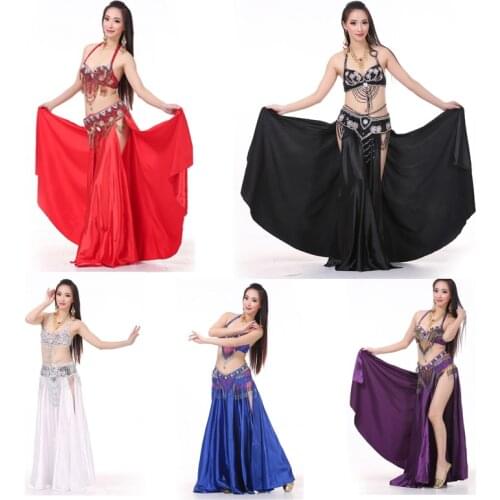 Women Elegant Belly Dance Skirt Tribal Double Slits Satin Long Skirt (No Belt) Swing dancing skirt Belly Dance skirt