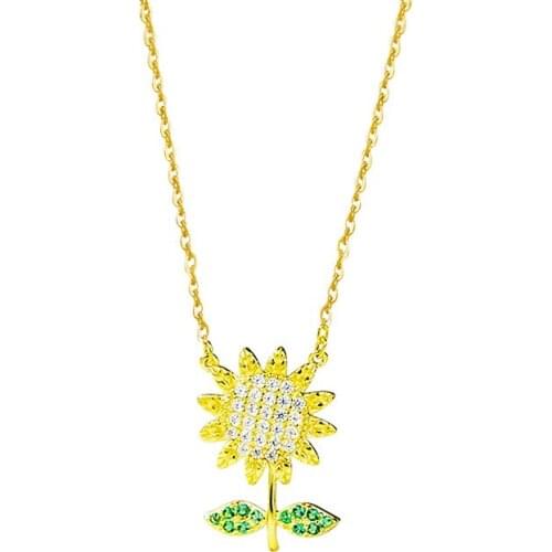 A1011 S925 Sterling Silver Sunflower Necklace Female Fashion Zircon Clavicle Chain Forest Sun Flower Pendant Creative Necklace