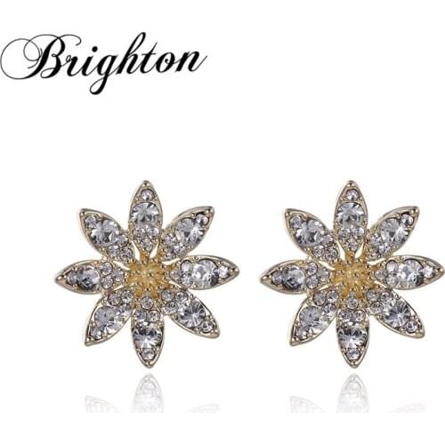 Brighton Luxury Flower Shape Crystal Chic Female Stud Earrings Fashion Womens Cubic Zirconia Brincos Engagement Trendy Jewelry