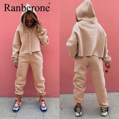 Ranberone Womens 2 Piece Sets Sportswear 2021 New Tracksuit Women Hooded Sweater + Pants Suits Streetwear Sport Suit Female