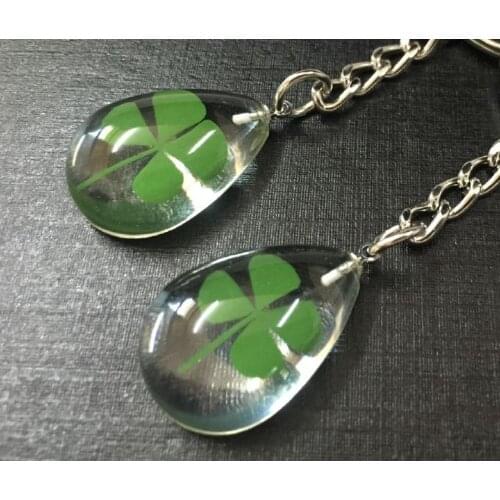 Free Shipping 10 PCS yqtdmy pretty fashion real four leaf clover jewelry drop Shaped keychain TAXIDERMY