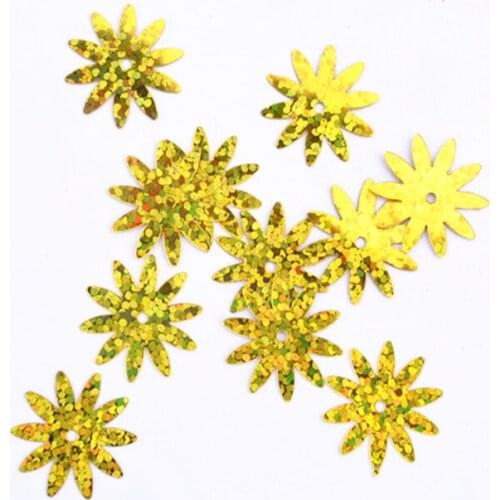 Hot 500pcs 18mm Needle flower Loose sequins Laser gold color Paillettes Sewing Wedding Craft,Women Kids DIY Garment Accessory