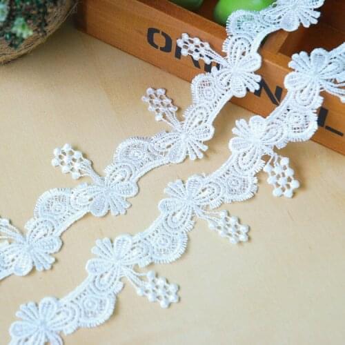 15Yards 5cm Width Water Soluble Sewing Lace Trim For Bridal Dress Embroidered White Lace Ribbon Appliques Butterfly Lace Patches