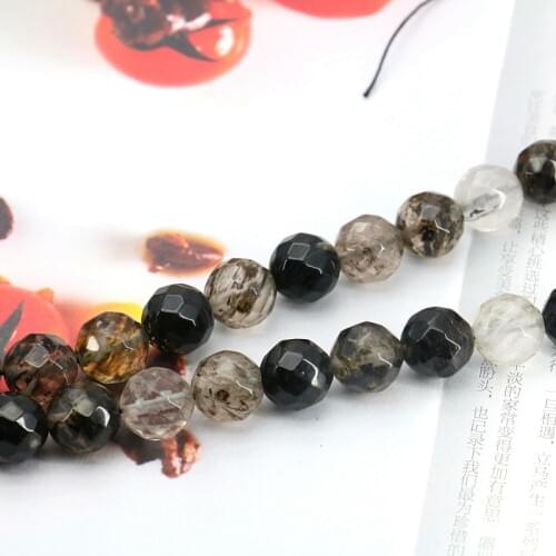 Hot sale 8mm Faceted Black tourmaline round loose beads!15inches fashion women Jewelry Making wholesale retail