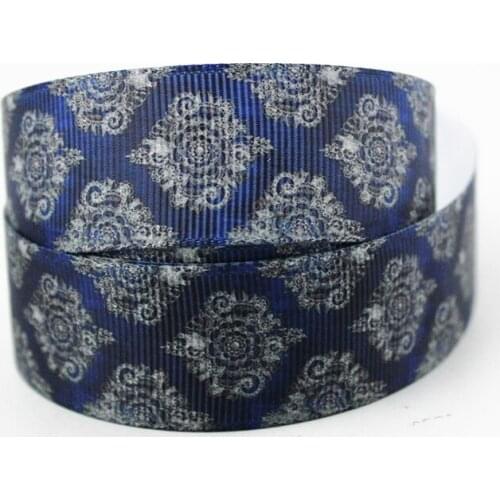 Free shipping Fashion Ethnic style blue flower printed grosgrain ribbon geometric 10 yard garment diy bows material ribbons