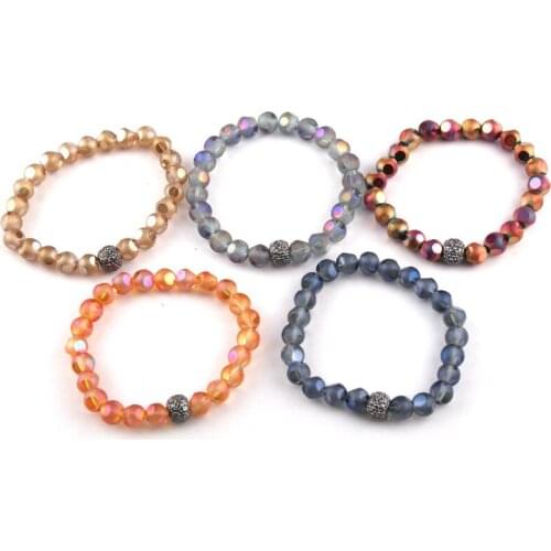 Fashion Women Dress Armband Shiny 8mm Crystal Glass Facet Beads Bracelet Women Gift Stretch Bracelet 5 color assorted
