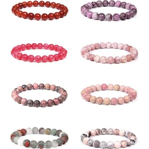 Natural Chakra Bracelets For Women Polished Stone Beads Bracelet Femme Jewelry Rhodochrosite Elastic Bangle For Friendship Gifts
