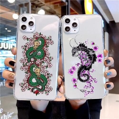 Dragon Flower Shell Soft TPU Silicone Transparent Phone Case for iPhone 11 12Pro MAX 6 6S 7 7plus 8 8Plus X XS MAX XR SE20