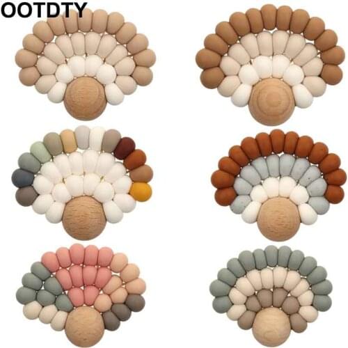 Baby Teether Wood Rring Rattle Food Grade Silicone Teether Baby Products DIY Crafts Teething Toys
