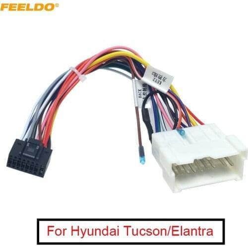 FEELDO 1PC Car Stereo Radio 16PIN Adaptor Wiring Harness For Hyundai Tucson Elantra Audio Power Calbe Wire Plug and play