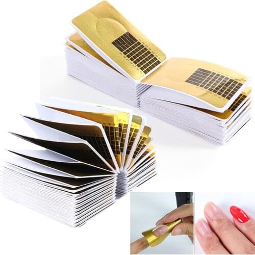 100Pcs French Nail Form Tips Acrylic Extension Nail Art Builder Reusable Forms for Building Manicure Guide Mold Stencil GLNJ070