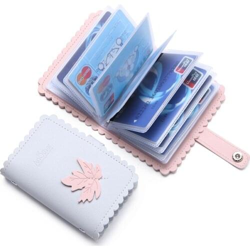 JULICXYJ 2019 New Women PU Leather Card Holder Cute Leaves ID Credit Cards Wallet Clutch Passport Cover Business Card Bag Case