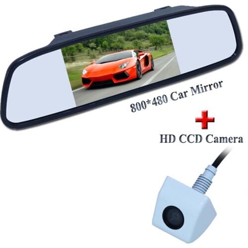 Newest arrival camera White matel appearance for car reversing camera+ high resolution 5"car mirror universal type system