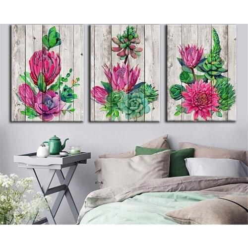 Flowering Cactus Wall Painting diamond painting Flower Picture Wooden Grain Desert Plant mosaic embroidery for Home Office Decor