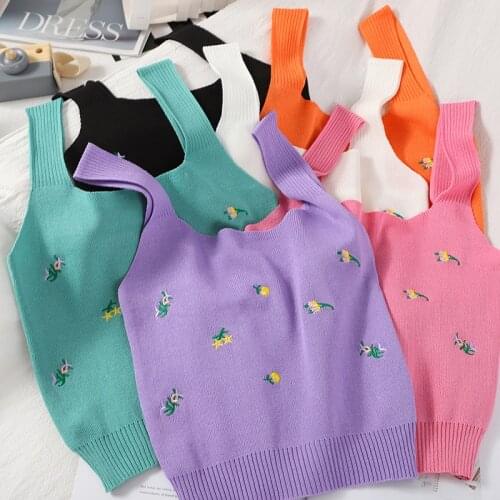 HELIAR Knitted Tops Women Embroidred Solid Stretchy Camis Tops Women Cute Crop Tops 2020 Summer Casual Crop Tops For Women