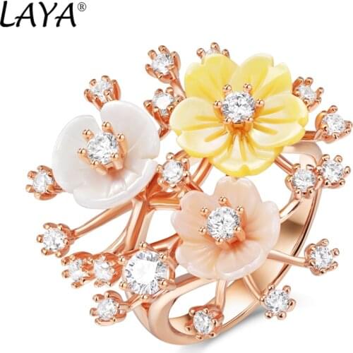 Laya Ring For Women Summer hot High Quality Zircon Natural Shell Flower 925 Sterling Silver anillos Fashion Jewelry 2021 Trend