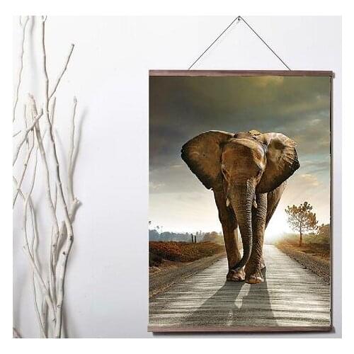 African Grassland Animal Elephant Macro Art Canvas print poster decoration painting solid wood hanging scroll
