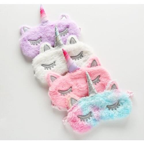 Plush Unicorn Sleeping Mask Eyepatch Cartoon Eye Cover for Eye Travel Relax Sleeping Aid Eye Patch Shading Eye Mask Soft Silk
