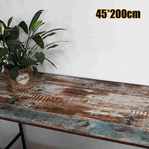45x200cm/roll Pvc Multi-color Wood Grain Wallpaper Vintage Blue Wooden Self Adhesive Paper Removable Peel Stick Panel Wall Decor