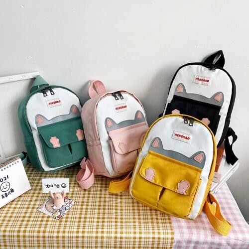 Fashion Children Cute Cat Hit Color Backpacks School Bag Casual Boys Girls Travel Small Handbags Knapsacks 2021 new