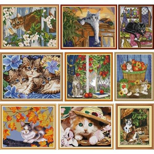 Needlework The Three Litten Kittens Cross Stitch Embroidery Kit Stamped Thread Gift DMC 11CT 14CT Print Counted Fabric Craft Set