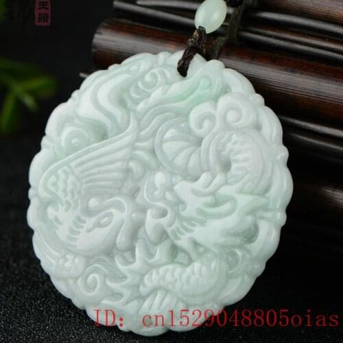 Natural A Emerald Dragon Phoenix Jade Pendant Beads Necklace Charm Jadeite Jewellery Fashion Carved Amulet Gifts for Women Men