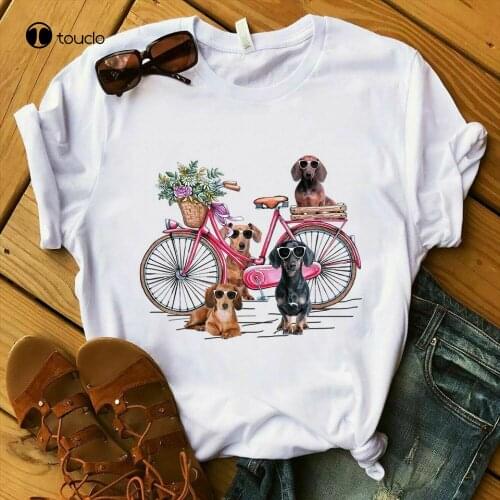 New Dachshund Bicycle T Shirt Funny Gift Christmas Lover Dog Animal Lover Cotton Tee Shirt