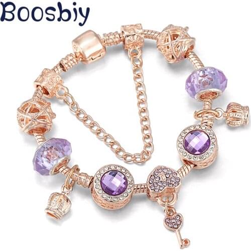 New Design Crown & key Charm Pendants Fit Rose Gold Color Snake Chain Charm Bracelet DIY Romantic Brand Jewelry For Women