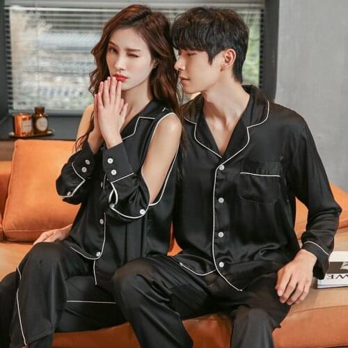 Summer Couple Women Shouledr Hollow Long Sleeve Pants Sleepwear 2 Pieces Lovers Female Pajamas Sets Pyjamas Homewear