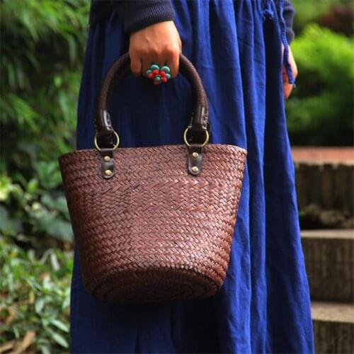 18x22CM Original Retro Handmade Old Straw Retro Rattan Bag Handbag Woven Bag Women Shoulder Bag a6115