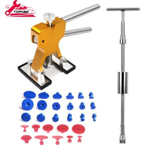 Auto Body Dent Lifter Puller with Slide Hammer and 28 Pcs Different Size Tabs Car Repair Tools Dent Removal Tools