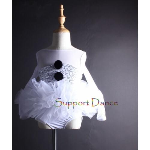 Mesh White Sequin Ballet Tutu Dress Children Adult Long Sleeve Performance Costume Support Dance C263