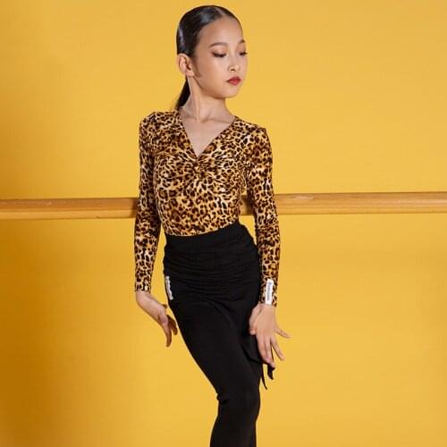 Leopard Latin Dance Top For Girls Samba Costume Designer Clothes Ballroom Practice Wear Tap Dancewear Salsa Dance Outfit JL2334