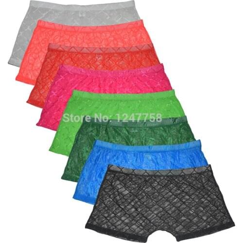 Mens Underwear Boxers Ropa Interior Hombre Jacquard Lace Boxer Trunks See-through Boxer Bikini Boxershorts Men Cueca Masculina