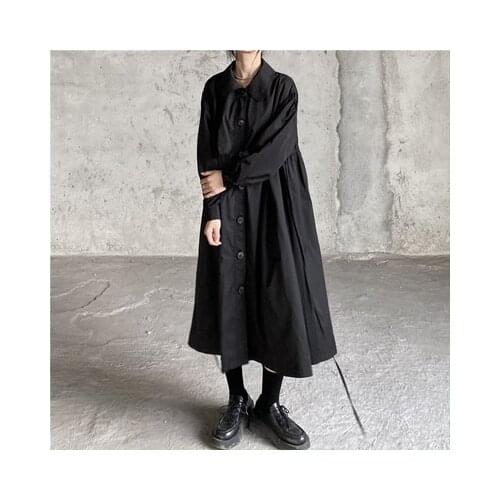 Dark French retro loose temperament belt Waist Small Jacket Yamamoto style black mid-length trench coat woman