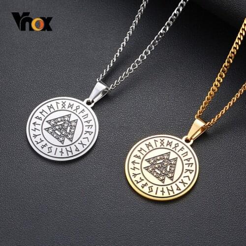 Vnox Vintage Retro Viking Rune Men Necklaces Stainless Steel Slavic Viking Amulet Symbol Pendant with Triple Knot Casual Jewelry