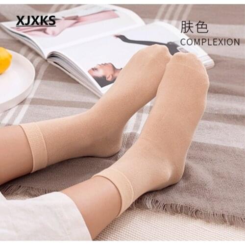 XJXKS 6 Pairs/lot Breathable Cotton Socks Womens Cotton Socks Solid Color New Autumn Soft Korean-Style Socks Women